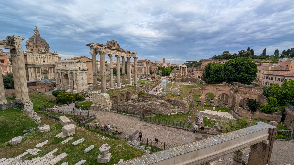 The Roman Forum and Colosseum.