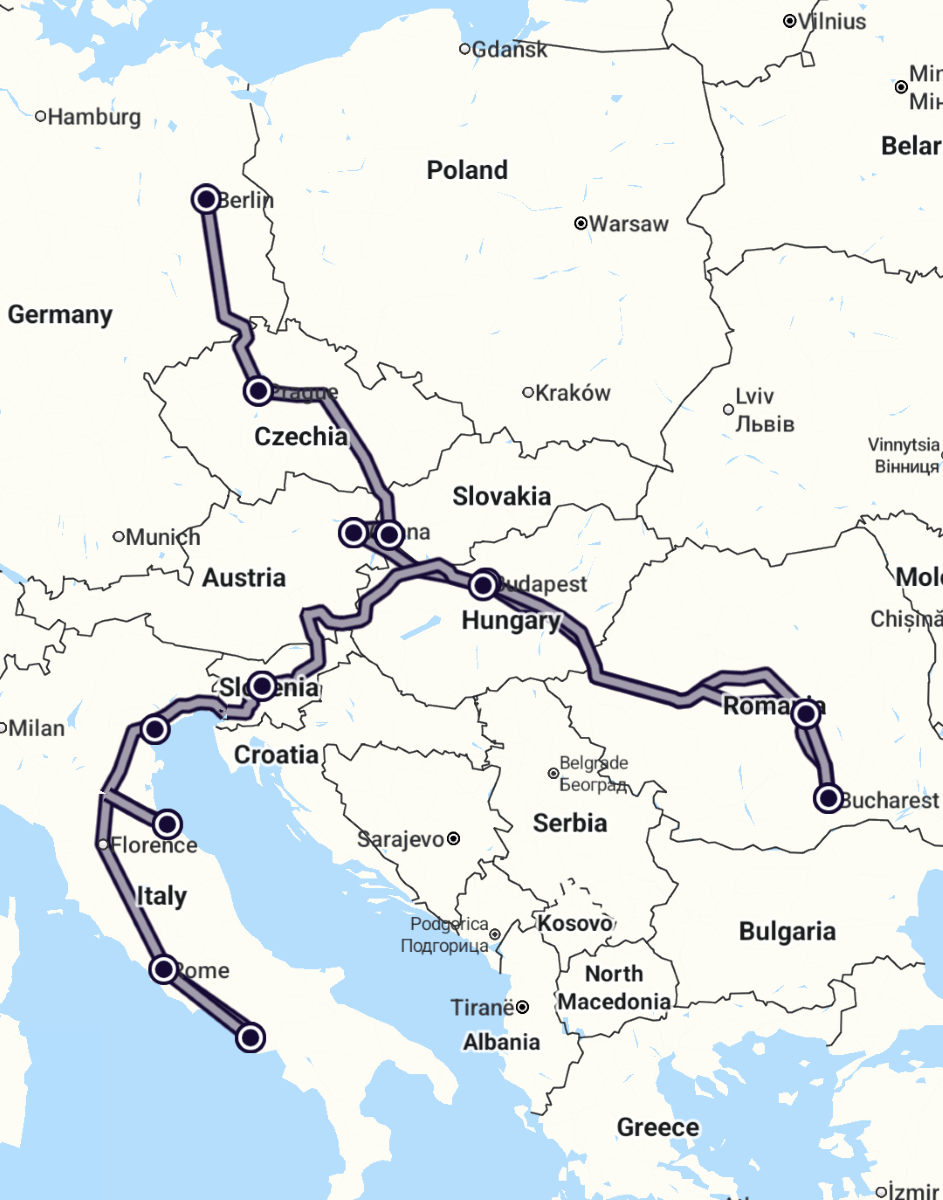 Our route from Rome to Berlin.